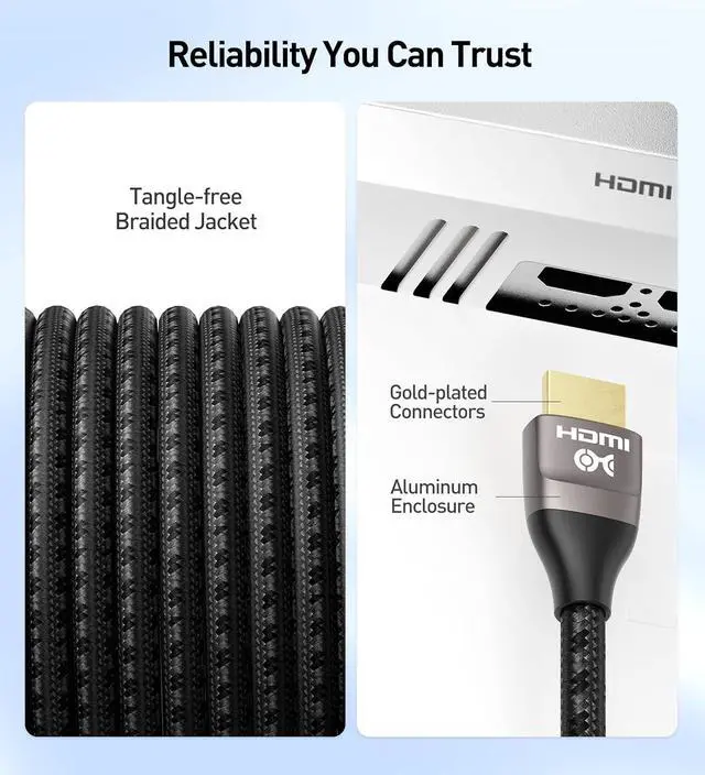 Alt view image 7 of 7 - Premium Braided 48Gbps Ultra HD 8K HDMI Cable 6.6 ft / 2m with 8K@60Hz 4K@240Hz and HDR Support for PS5 Xbox Series X/S RTX3080 / 3090 RX 6800/6900  TV and More in Black