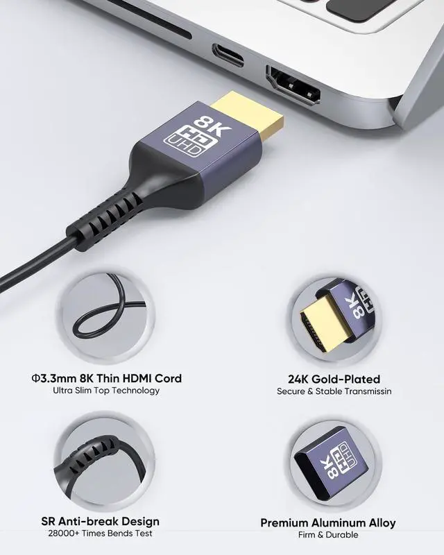 Alt view image 6 of 7 - 8K Thin HDMI Cable 1FT 2-Pack 48Gbps Ultra Slim HDMI Cable Flexible Short HDMI Cord 1 Foot (8K@60Hz 4K@120Hz eARC HDR10+ HDCP 2.3) High Speed for HDMI Switch/Camera/Blu-ray/ TV/Monitor