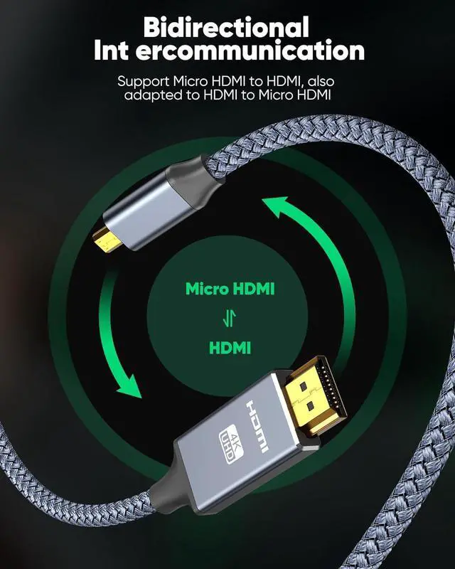 Alt view image 6 of 7 - 4K Micro HDMI to HDMI Male Cable Adapter 4K@60Hz HDR Nylon Braid Cord for GoPro Hero Zfc RPi A6000 A6300 Camera Video Capture Card Grey 6FT