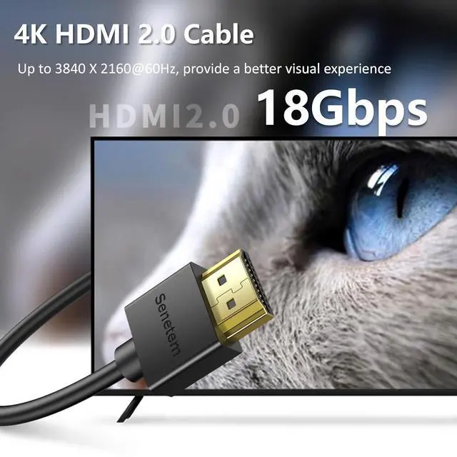 Alt view image 3 of 7 - Slim HDMI Cable 10 ft High Speed (4K@60Hz 18Gbps) HDMI 2.0 Cord Thin Low-Profile Gold-Plated Connectors - 2K HDR ARC 3D for Gaming Monitor TV X-Box PS5/4/3 (10 Feet)