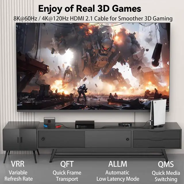 Alt view image 4 of 7 - 8K HDMI Cable 3FT 4-Pack High Speed 48Gbps HDMI 2.1 Cord for Neat Support HDR10+ SBTM QMS CEC HDCP 2.3 for TV Monitor Computer Laptop HDMI Switch HDMI Splitter HUB KVM Projector