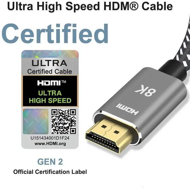 Alt view image 2 of 7 - 10K 8K HDMI 2.1 Cable 10 ft / 3M Certified 48Gbps Ultra High Speed 8K 60Hz 4K 120Hz 240Hz 165Hz 144Hz HDR10+ eARC HDCP2.3 Braided HDMI Cord for Netflix  TV PC Monitor Projector PS5 Xbox
