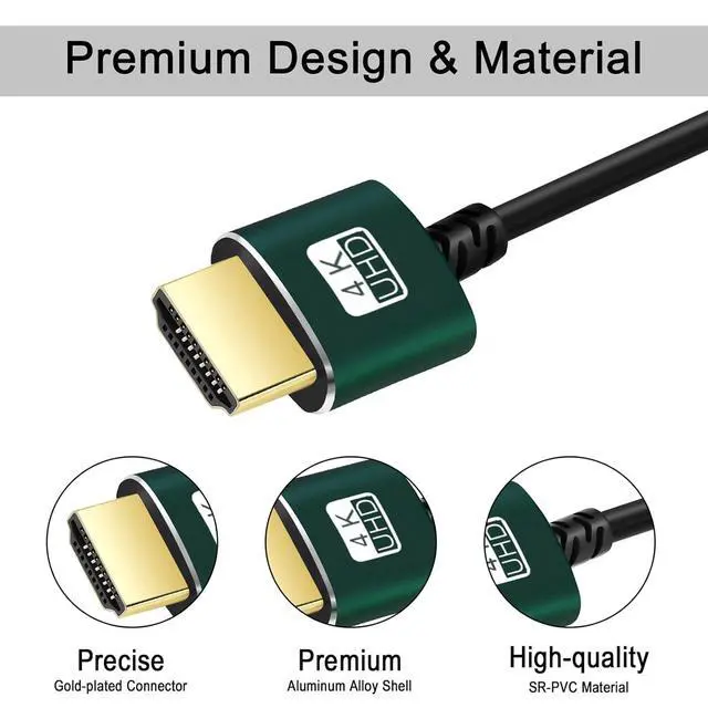 Alt view image 3 of 7 - Slim HDMI Cable 10FT Ultra Soft & Thin HDMI to HDMI Cord Extreme Flexible & Skinny HDMI Wire Supports High Speed 4K@60Hz 18gbps 2160p 1080p