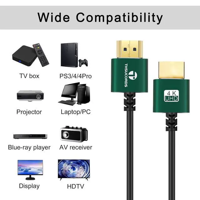 Alt view image 4 of 7 - Slim HDMI Cable 10FT Ultra Soft & Thin HDMI to HDMI Cord Extreme Flexible & Skinny HDMI Wire Supports High Speed 4K@60Hz 18gbps 2160p 1080p