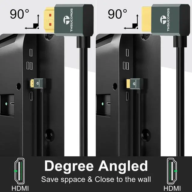 Alt view image 4 of 7 - Ultra Thin 8K HDMI 2.1 90 Degree Right Angle Cable 10FT Flexible Slim High Speed Cord Support 4K@120Hz 8K@60Hz Compatible with  TV/HDTV/PS5/Blu-ray