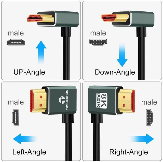Alt view image 7 of 7 - Ultra Thin 8K HDMI 2.1 90 Degree Right Angle Cable 10FT Flexible Slim High Speed Cord Support 4K@120Hz 8K@60Hz Compatible with  TV/HDTV/PS5/Blu-ray