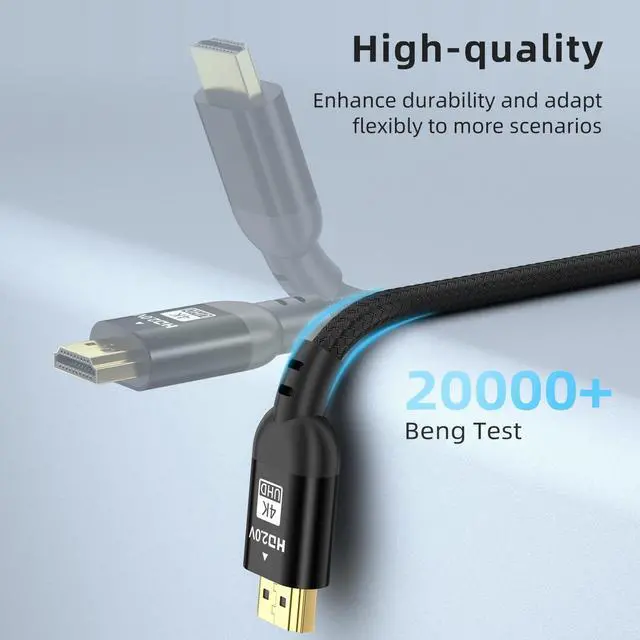 Alt view image 2 of 7 - 4K HDMI Cable 40FT Ultra High Speed Braided HDMI 2.0 Cable Support 4K@60Hz 2K@120Hz HDR 3D ARC Ethernet Audio Video Return HDMI Cord for TV Monitor Laptop PC ect