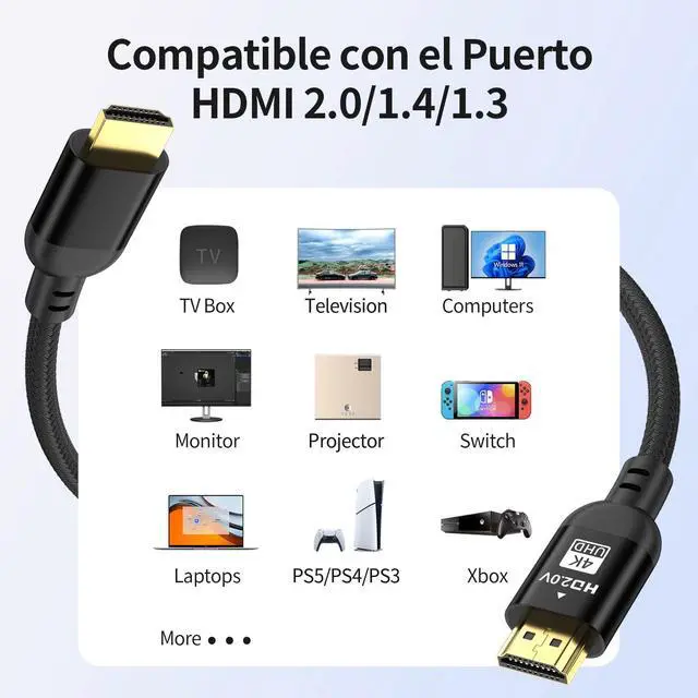 Alt view image 3 of 7 - 4K HDMI Cable 40FT Ultra High Speed Braided HDMI 2.0 Cable Support 4K@60Hz 2K@120Hz HDR 3D ARC Ethernet Audio Video Return HDMI Cord for TV Monitor Laptop PC ect