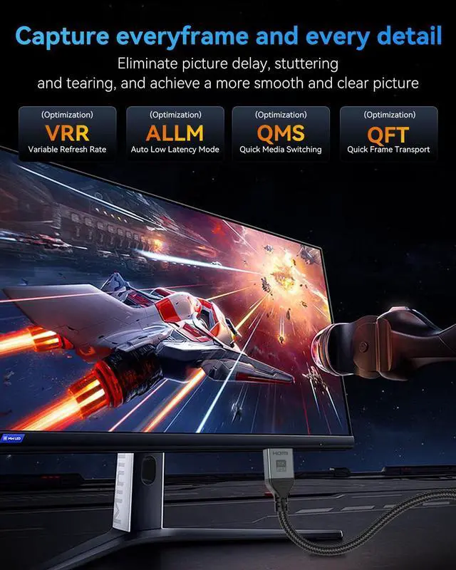 Alt view image 4 of 6 - 16K 8K HDMI Cable 96Gbps 6.6 FT Ultra High Speed HDMI 2.2 Cable 16K@60Hz 8K@120Hz 4K@480Hz HDCP 2.2&2.3 Dynamic HDR eARC DTS:X Compatible with  TV/HDTV/PS5/Blu-ray/Projector