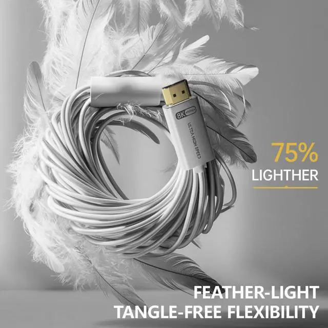 Alt view image 2 of 7 - HDMI 2.1 Cable 50ft White 4K 8K Fiber Optic HDMI Cable[8K@60Hz 4K@120Hz 48Gbps Dynamic HDR eARC HDCP 2.2&2.3 3D] Compatible with 4090 RX 7900 XTX Monitor PS5 Soundbar