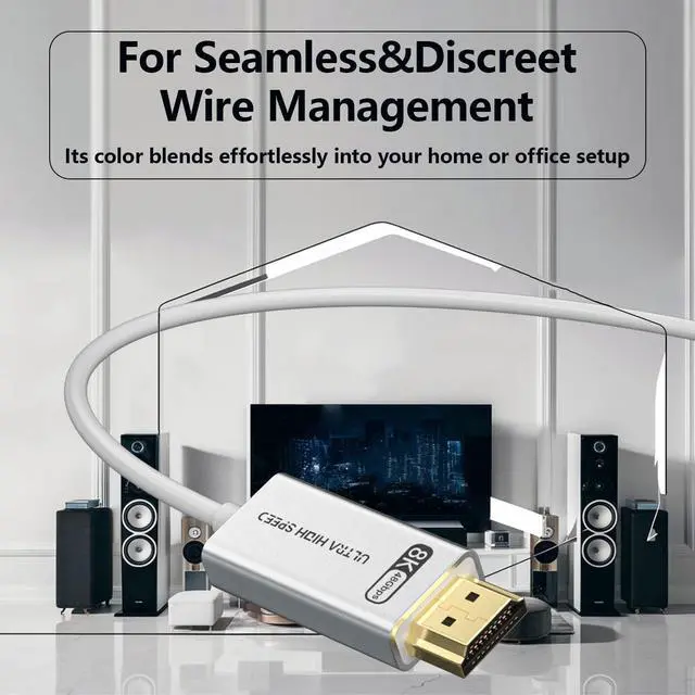 Alt view image 6 of 7 - HDMI 2.1 Cable 50ft White 4K 8K Fiber Optic HDMI Cable[8K@60Hz 4K@120Hz 48Gbps Dynamic HDR eARC HDCP 2.2&2.3 3D] Compatible with 4090 RX 7900 XTX Monitor PS5 Soundbar