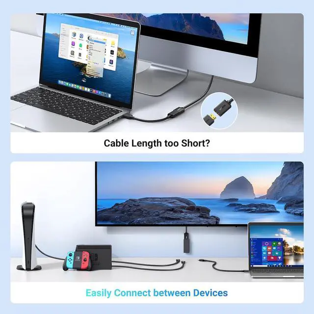 Alt view image 5 of 7 - HDMI Extension Cable 4K HDMI Extender 1.5FT Male to Female Adapter Cord Compatible with  TV Stick PS5 PS4 Xbox Laptop PC Nintendo Switch 2 Blu Ray Player Google Chromecast Wii U HDTV