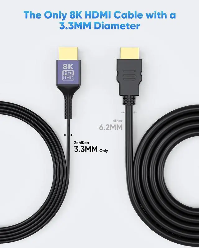 Alt view image 5 of 7 - Ultra Thin HDMI Cable 2FT 8K Short HDMI 2.1 Cable 2 Foot Flexible Slim HDMI Cord 48Gbps High Speed 8K@60Hz 4K@120Hz 2K@240Hz 1080P HDR eARC for HDTV Monitor Camera HDMI Switch