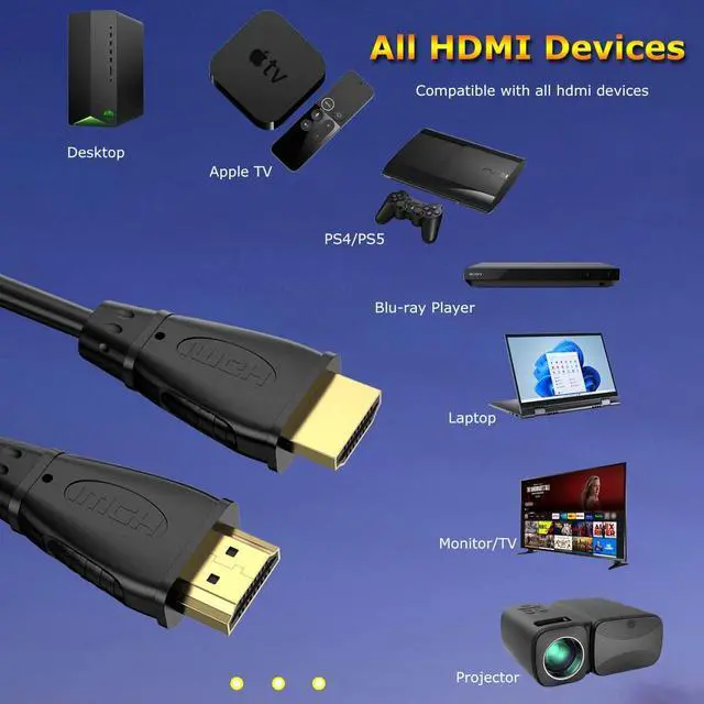 Alt view image 3 of 7 - HDMI 2.0 Cable 10FT 5-Pack 4K@60Hz UHD High Speed HDMI Cable Male to Male Adapter for ARC & CL3 Rated | for Soundbar Laptop Monitor PS5 PS4 Xbox One Fire TV etc