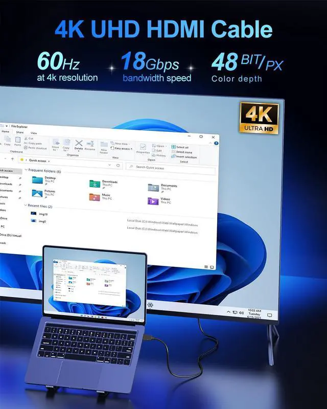 Alt view image 4 of 7 - 4K HDMI Cable 6FT 2-Pack High Speed HDMI Cable Shielded Cord for Gaming Monitor Support 4K@60Hz 2K@120Hz Ethernet HDR 3D ARC Compatible with  TV Laptop Monitor PS5 Xbox Blu-ray HDTV