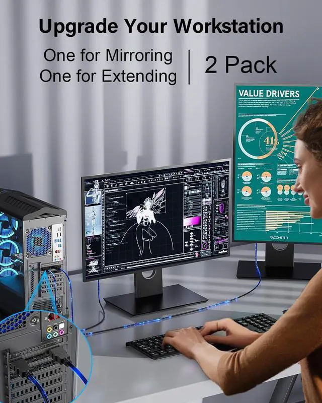 Alt view image 5 of 7 - 4K HDMI Cable 6FT 2-Pack High Speed HDMI Cable Shielded Cord for Gaming Monitor Support 4K@60Hz 2K@120Hz Ethernet HDR 3D ARC Compatible with  TV Laptop Monitor PS5 Xbox Blu-ray HDTV