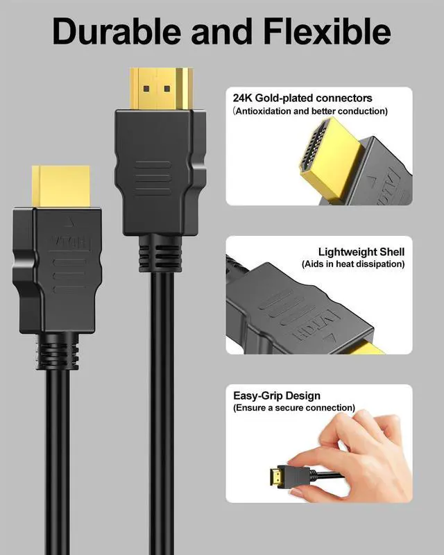 Alt view image 6 of 7 - 4K HDMI Cable 6FT 2-Pack High Speed HDMI Cable Shielded Cord for Gaming Monitor Support 4K@60Hz 2K@120Hz Ethernet HDR 3D ARC Compatible with  TV Laptop Monitor PS5 Xbox Blu-ray HDTV
