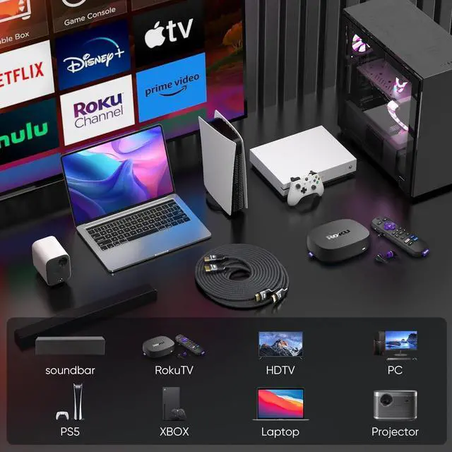 Alt view image 7 of 7 - 8K HDMI 2.1 Cables 10 FT 10-Pack 48Gbps Ultra High Speed HDMI Braided Cord 10 Feet 8K@60Hz 4K@120Hz HDCP 2.2&2.3 3D ARC/eARC HDR10+ for Soundbar TV PS5/4 Xbox  Monitor PC etc