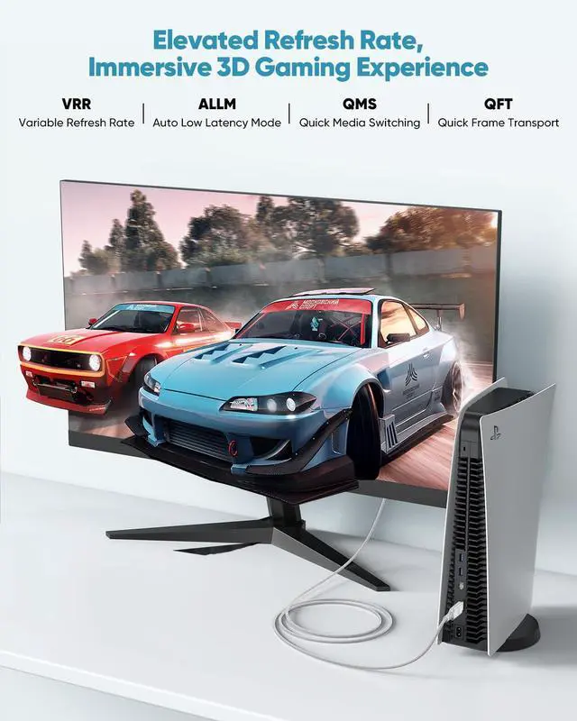 Alt view image 4 of 7 - 8K White HDMI Cable 6.6FT/2M 48Gbps Ultra High Speed HDMI 2.1 Cable eARC Braided HDMI Cord with 8K@60Hz 4K@120Hz HDR10+ Dolby 3D HDCP2.3 for Laptop/Monitor/HDTV/Soundbar/Blu-ray/PS5/Xbox