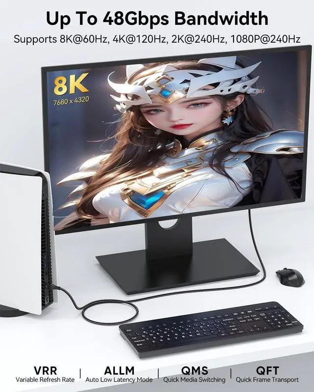 Alt view image 5 of 7 - 10K 8K HDMI 2.1 Cable 10FT HDMI Cord 10 Foot Ultra High Speed HDMI to HDMI Cable (48Gbps 8K@60Hz 4K@144Hz/120Hz) HDCP 2.2&2.3 DTS:X 3D eARC HDR10 for PS5  TV Monitor Projector