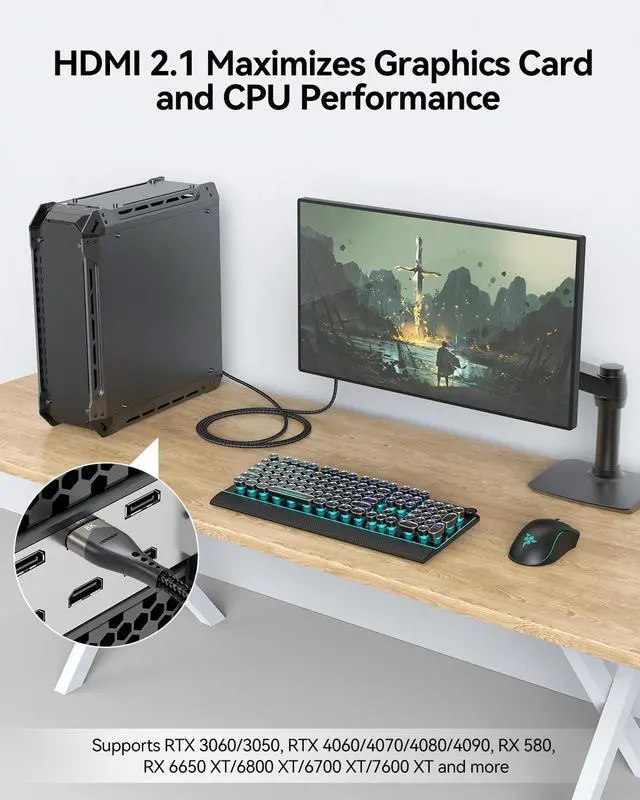 Alt view image 7 of 7 - 10K 8K HDMI 2.1 Cable 10FT HDMI Cord 10 Foot Ultra High Speed HDMI to HDMI Cable (48Gbps 8K@60Hz 4K@144Hz/120Hz) HDCP 2.2&2.3 DTS:X 3D eARC HDR10 for PS5  TV Monitor Projector