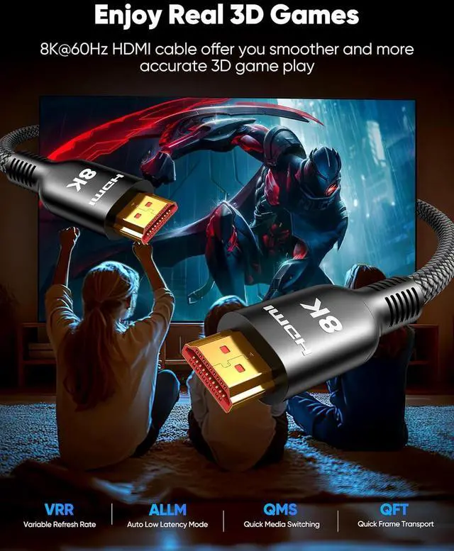 Alt view image 5 of 7 - HDMI Cable 25FT Long 8K 4K Ultra HD High Speed HDMI 2.1 Cable 48Gbps Support 4K@120Hz 8K@60Hz RTX 3090 eARC 3D-Compatible with HDTV Projector Monitor and More
