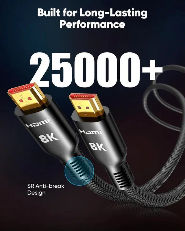 Alt view image 6 of 7 - HDMI Cable 25FT Long 8K 4K Ultra HD High Speed HDMI 2.1 Cable 48Gbps Support 4K@120Hz 8K@60Hz RTX 3090 eARC 3D-Compatible with HDTV Projector Monitor and More