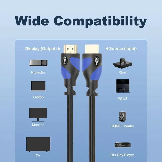 Alt view image 2 of 7 - HDMI Cable(50 Feet Blue) HDMI 2.0V Support 4K 2160P 1080P 3D Audio Return and Ethernet - 1 Pack