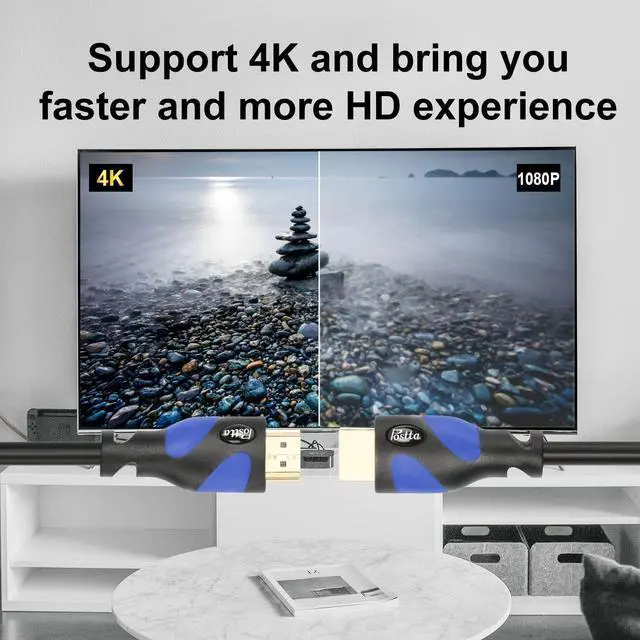 Alt view image 4 of 7 - HDMI Cable(50 Feet Blue) HDMI 2.0V Support 4K 2160P 1080P 3D Audio Return and Ethernet - 1 Pack