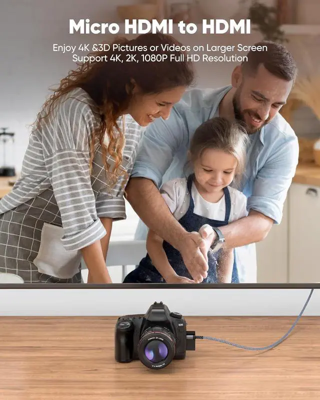 Alt view image 2 of 7 - 4K Micro HDMI to HDMI Cable 10 FT 4K@60Hz Micro HDMI Cord HDR Compatible for DSLR Camera Raspberry Pi GoPro Hero to TV Laptop Computer Monitor for Video Audio Image Streaming