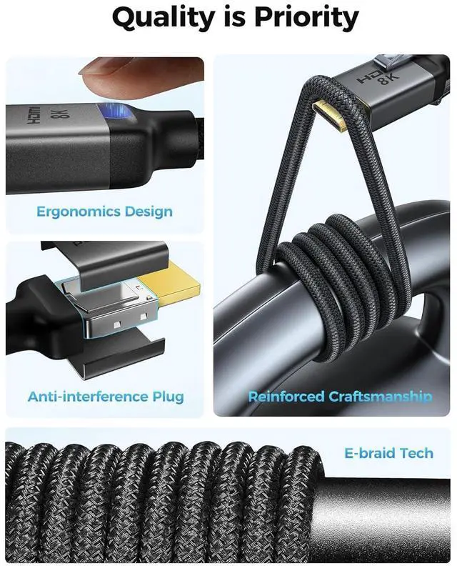 Alt view image 6 of 7 - 8K 4K Mini HDMI to HDMI Cable 6.6FT Mini HDMI 2.1 Cord [8K 60Hz 4K@240Hz 144Hz 120Hz Upgrade Braided] 48Gbps Compatible with Camera Camcorder Laptop Tablet Monitor Raspberry Pi Zero