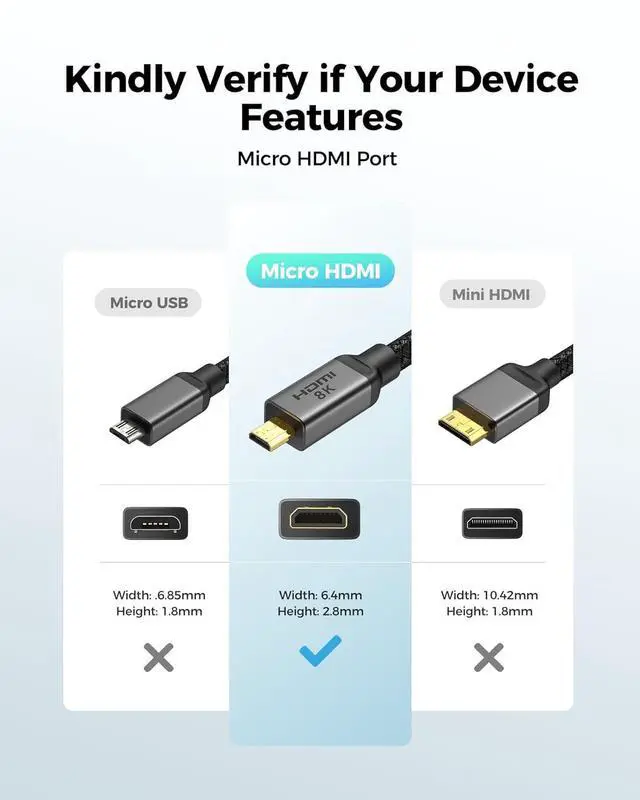 Alt view image 2 of 7 - 8K 4K Micro HDMI to HDMI Cable 6.6ft Micro HDMI 2.1 Adapter [8K@60Hz 4K@240Hz 144Hz 120Hz] 6K 5K 48Gbps HDR Compatible for  G8 G9 Camera Raspberry Pi 5 4 GoPro Hero Cam Link