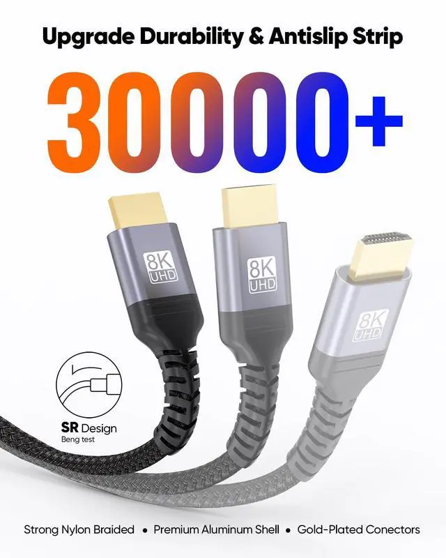 Alt view image 4 of 7 - 8K HDMI ARC/eARC Cable for Soundbar to TV 3.3FT eARC HDMI Cable 2.1 48Gbps Ultra High Speed HDMI Cord Dolby Atmos 8K@60Hz 4K@120Hz HDR 3D HDCP2.3&2.3 for Vizio Sono   Sound bar