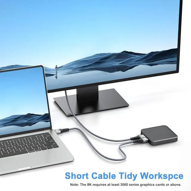 Alt view image 3 of 7 - 10K 8K Short HDMI Cable 1 Foot HDMI Cable 1FT HDMI 2.1 Cord 8K@60Hz Ultra High Speed HDMI to HDMI 48Gbps (4K@120Hz 2K@144Hz eARC HDR 3D) for Laptop Monitor Switch TV PS5/PS4 Xbox