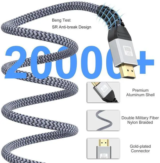Alt view image 7 of 7 - 10K 8K Short HDMI Cable 1 Foot HDMI Cable 1FT HDMI 2.1 Cord 8K@60Hz Ultra High Speed HDMI to HDMI 48Gbps (4K@120Hz 2K@144Hz eARC HDR 3D) for Laptop Monitor Switch TV PS5/PS4 Xbox