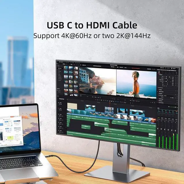 Alt view image 2 of 7 - 4K@60Hz USB C to HDMI Cable 6.6FT [Thunderbolt 3/4 Compatible] for MacBook Pro/Air with iPhone 16 Pro/15 Pro/Max Surface  Galaxy USB Type C Laptop Tablet Cell Phone