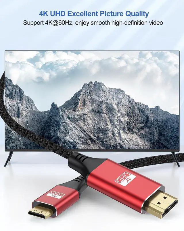 Alt view image 3 of 7 - Mini HDMI to HDMI Cable 3FT 4K HDMI to Mini HDMI 18Gbps High Speed Mini HDMI Cable 4K@60Hz 2K for Camera Camcorder Tablet Laptop Monitor HDTV Graphics (Nylon Braided HDMI 2.0 Cord)