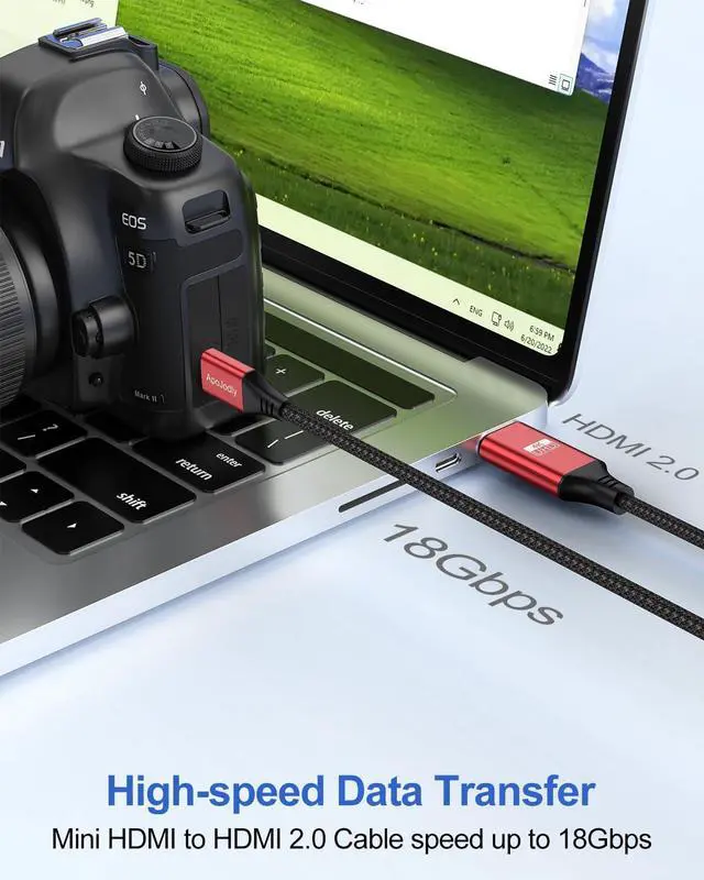 Alt view image 7 of 7 - Mini HDMI to HDMI Cable 3FT 4K HDMI to Mini HDMI 18Gbps High Speed Mini HDMI Cable 4K@60Hz 2K for Camera Camcorder Tablet Laptop Monitor HDTV Graphics (Nylon Braided HDMI 2.0 Cord)