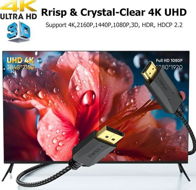 Alt view image 3 of 7 - Thin DisplayPort to HDMI Cable 3ft 2-Pack 4K Display Port DP to HDMI Cable Adapter Male Cord Gold-Plated Braided UHD(4K 2K 1080P) Supports Video and Audio Converts Signal for DP to HDMI Monitor