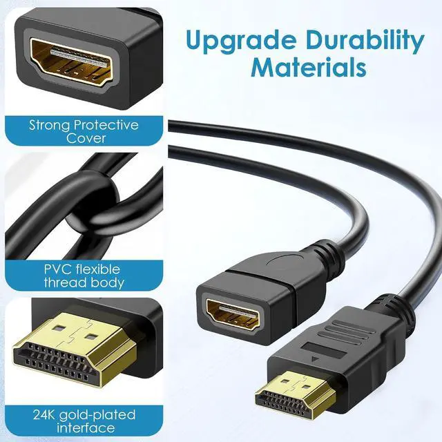 Alt view image 4 of 7 - 2 Pack HDMI Extension Cable 3 Feet High Speed HDMI Male to Female Adapter Cord 1080P HDMI Cable Extender Video Wire for for HDTV Monitor PC Laptop Projector