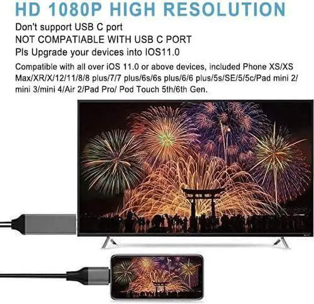 Alt view image 3 of 7 - MFi Certified Lightning to HDMI Adapter for Phone to TV Compatible with iPhone iPad Sync Screen Connector Directly Connect on HDTV/Monitor/Projector NO Need Power Supply Support IOS11.0