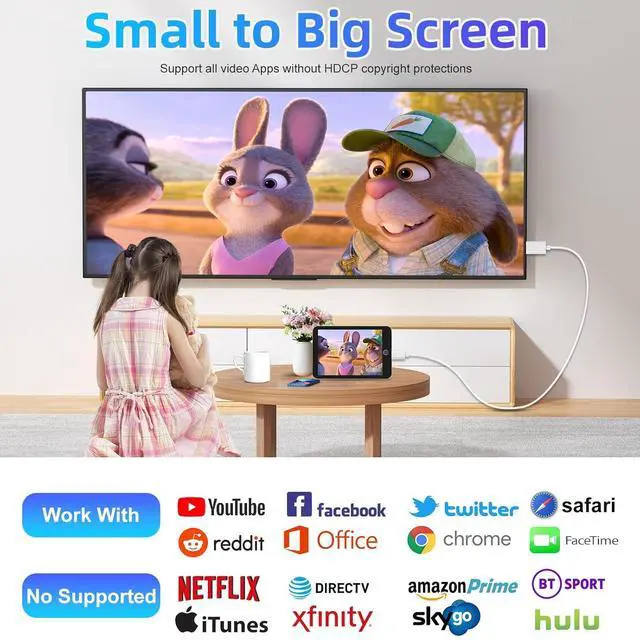 Alt view image 3 of 7 - iPhone to HDMI Cable 1080P@60Hz HD Display Sync Screen Connector for iPhone 14 13 12 11 X iPad to TV HDTV Monitor Projector Plug & Play Digital AV Adapter
