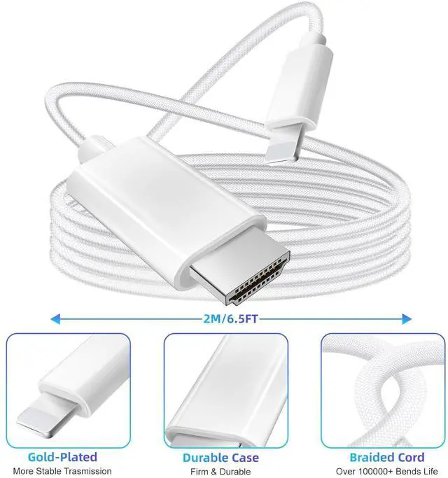 Alt view image 7 of 7 - iPhone to HDMI Cable 1080P@60Hz HD Display Sync Screen Connector for iPhone 14 13 12 11 X iPad to TV HDTV Monitor Projector Plug & Play Digital AV Adapter