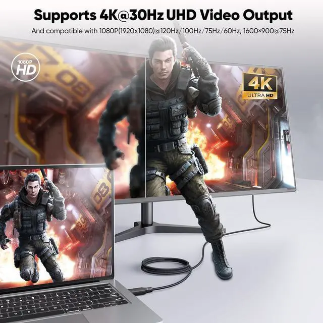 Alt view image 2 of 7 - Display Port to HDMI Cable 3ft DisplayPort to HDMI1.4 [4K@30Hz 1080P@120Hz One-Direction] DP (Source) to HDMI (Display) Cord for PC Computer Graphics Card Projector Monitor TV and More