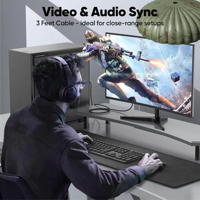 Alt view image 3 of 7 - Display Port to HDMI Cable 3ft DisplayPort to HDMI1.4 [4K@30Hz 1080P@120Hz One-Direction] DP (Source) to HDMI (Display) Cord for PC Computer Graphics Card Projector Monitor TV and More