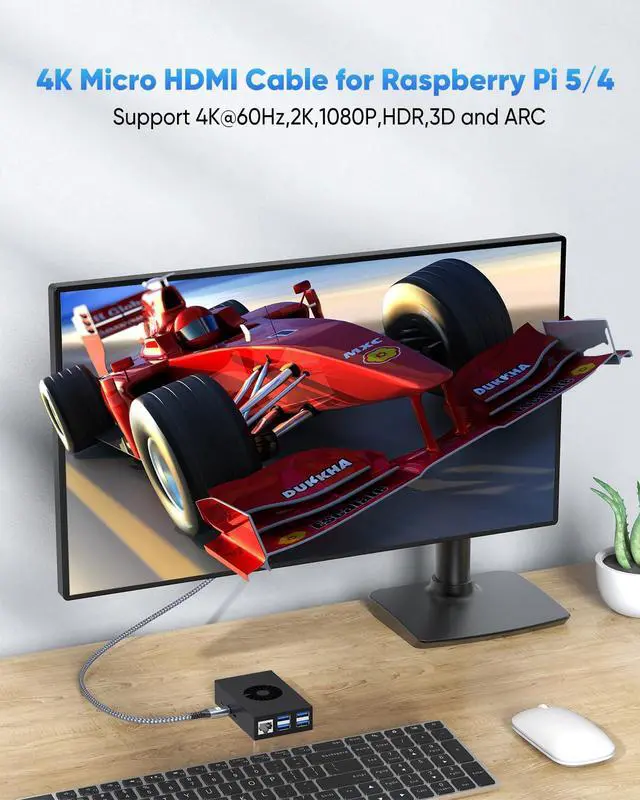 Alt view image 3 of 7 - 4K Micro HDMI to HDMI Cable 6FT High Speed HDMI to Micro HDMI Cable Adapter Nylon Braided 4K@60Hz 2K@165Hz HDR ARC 3D for Raspberry Pi 5/4 Camera Laptop Video Capture Card