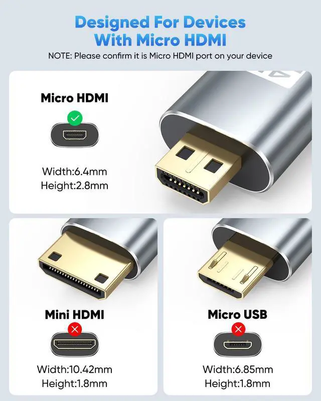 Alt view image 5 of 7 - 4K Micro HDMI to HDMI Cable 6FT High Speed HDMI to Micro HDMI Cable Adapter Nylon Braided 4K@60Hz 2K@165Hz HDR ARC 3D for Raspberry Pi 5/4 Camera Laptop Video Capture Card