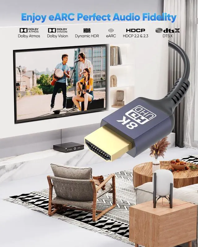 Alt view image 7 of 7 - Ultra Thin HDMI Cable 2FT 8K Short HDMI 2.1 Cable 2 Foot Flexible Slim HDMI Cord 48Gbps High Speed 8K@60Hz 4K@120Hz 2K@240Hz 1080P HDR eARC for HDTV Monitor Camera HDMI Switch