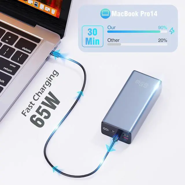 Alt view image 4 of 7 - 65W Laptop Power Bank 50000mah Fast Charging Large Travel Laptop Battery Power Bank for Camping USB C LED Display Portable Phone Charger Battery Power Banks for iPad Tablet Outdoor