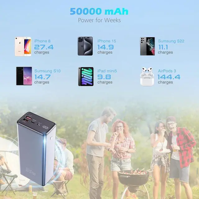 Alt view image 6 of 7 - 65W Laptop Power Bank 50000mah Fast Charging Large Travel Laptop Battery Power Bank for Camping USB C LED Display Portable Phone Charger Battery Power Banks for iPad Tablet Outdoor